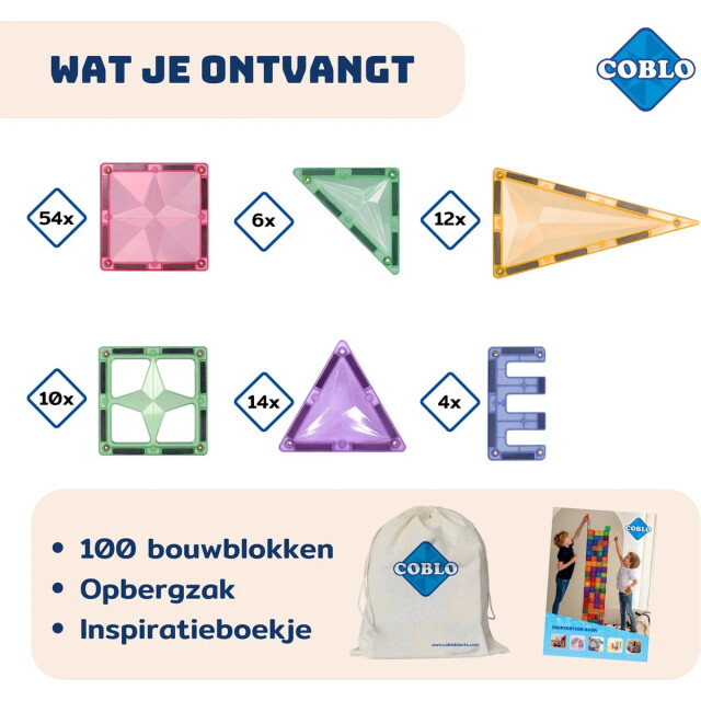 Coblo Magnetische bouwstenen pastel 100 delig COBLO100-P large
