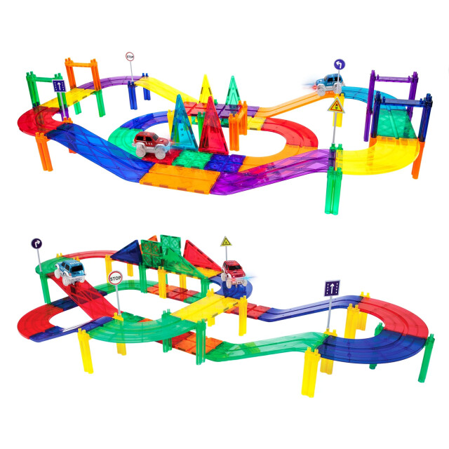 Picasso Tiles Picassotiles magnetische tegels racebaan met led-auto's 50 stuks PTR50 large