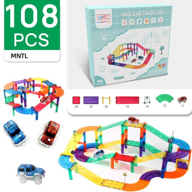 MNTL Magnetische autobaan racebaan regenboog 108-delig G8217 large
