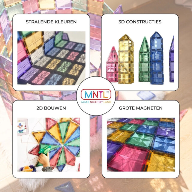 MNTL Magnetic tiles magnetische tegels pastel 120 stuks MNTL-T08 large