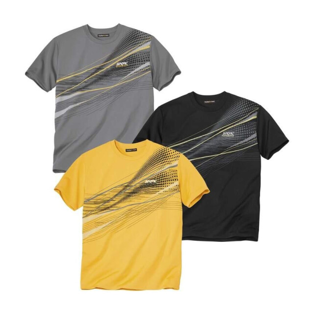 Atlas For Men Heren sportief t-shirt (pak van 3) UTAF2124_blackgreyyellow large