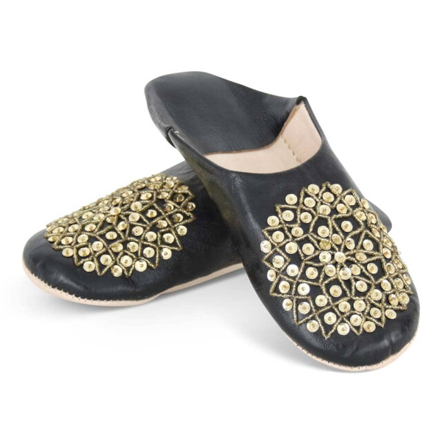 Safaary Marokkaanse sloffen leer -goud pailletten SFMRKBAB00143 large