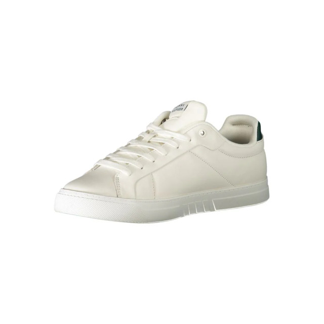 Tommy Hilfiger Te leren heren sneakers met groene accenten Tommy Hilfiger Witte Leren Heren Sneakers Met Groene Accenten large