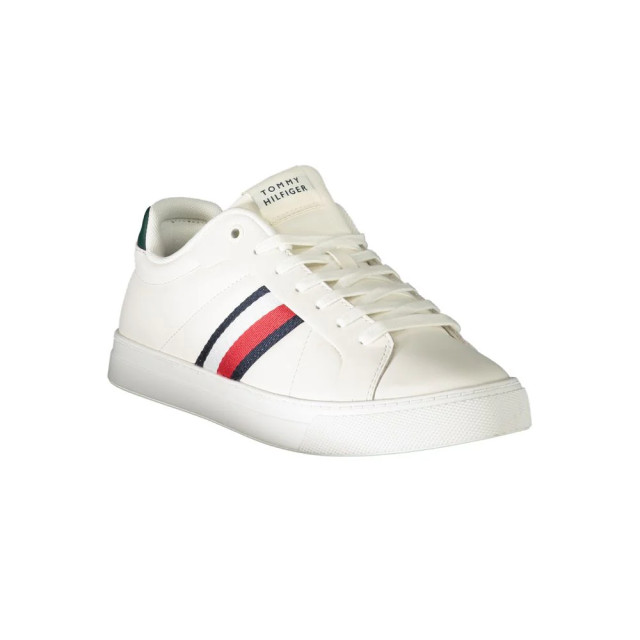 Tommy Hilfiger Te leren heren sneakers met groene accenten Tommy Hilfiger Witte Leren Heren Sneakers Met Groene Accenten large