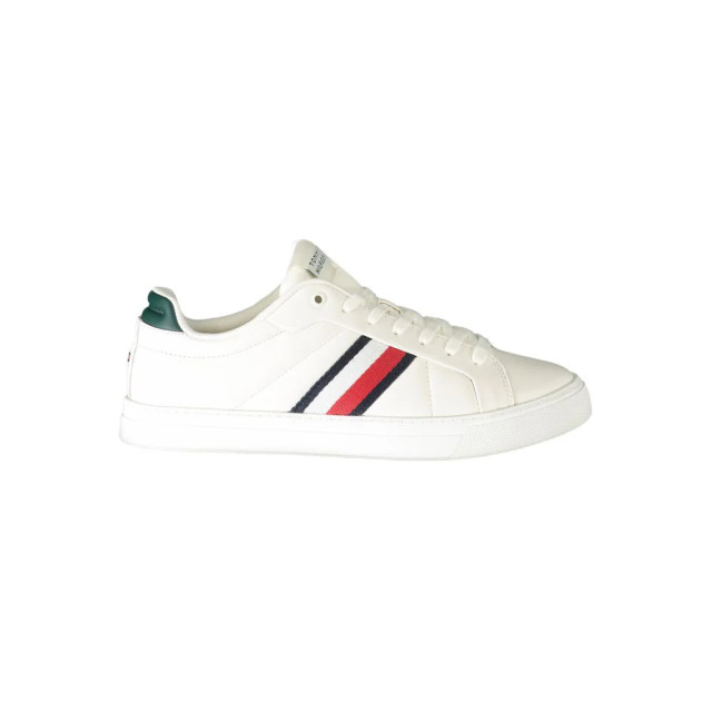 Tommy Hilfiger Te leren heren sneakers met groene accenten Tommy Hilfiger Witte Leren Heren Sneakers Met Groene Accenten large