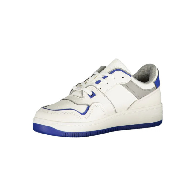 Tommy Hilfiger Te polyethyleen heren sneaker met blauw accent Tommy Hilfiger Witte Polyethyleen Heren Sneaker Met Blauw Accent large