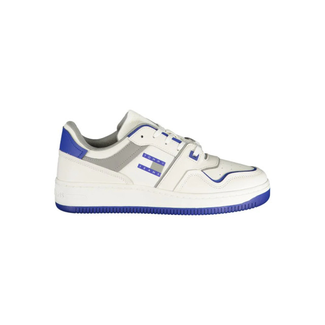 Tommy Hilfiger Te polyethyleen heren sneaker met blauw accent Tommy Hilfiger Witte Polyethyleen Heren Sneaker Met Blauw Accent large