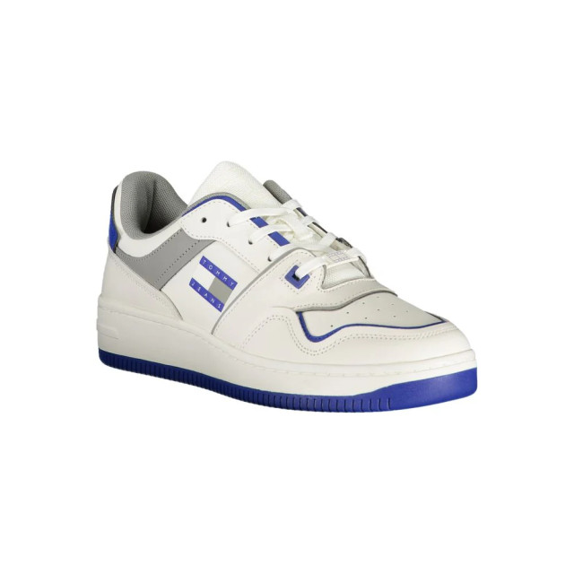 Tommy Hilfiger Te polyethyleen heren sneaker met blauw accent Tommy Hilfiger Witte Polyethyleen Heren Sneaker Met Blauw Accent large