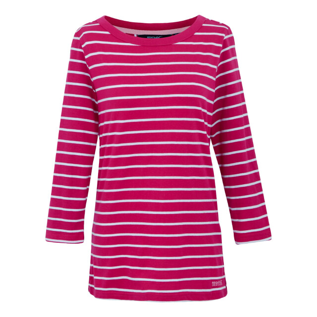 Regatta Dames baylette ii gestreept t-shirt UTRG11225_pinkfusionwhite large