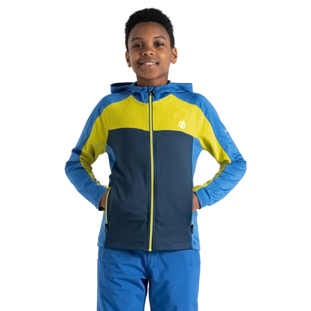 Dare2b Childrens/kids thriving core stretch hooded midlayer UTRG8625_olympianblueyellowplum large