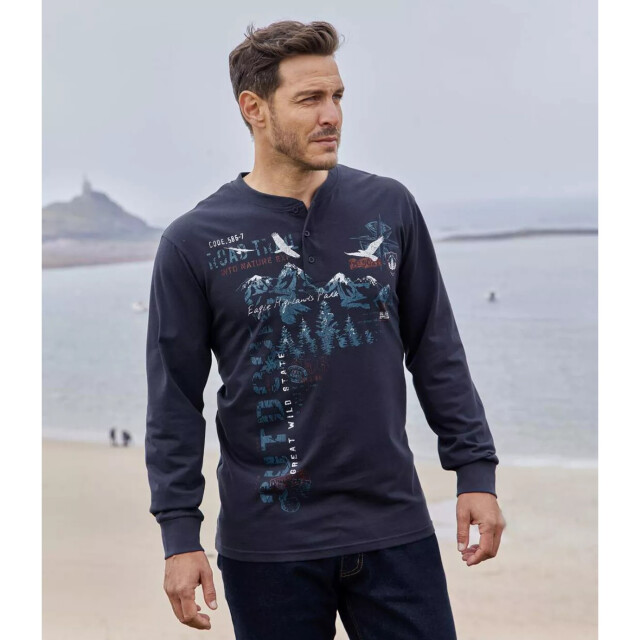 Atlas For Men Heren henley t-shirt met lange mouwen (pack of 2) UTAF526_navyblueecru large