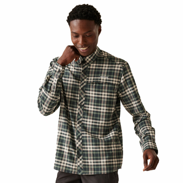 Regatta Geruit heren reishirt met lange mouwen UTRG11310_agavegreen large