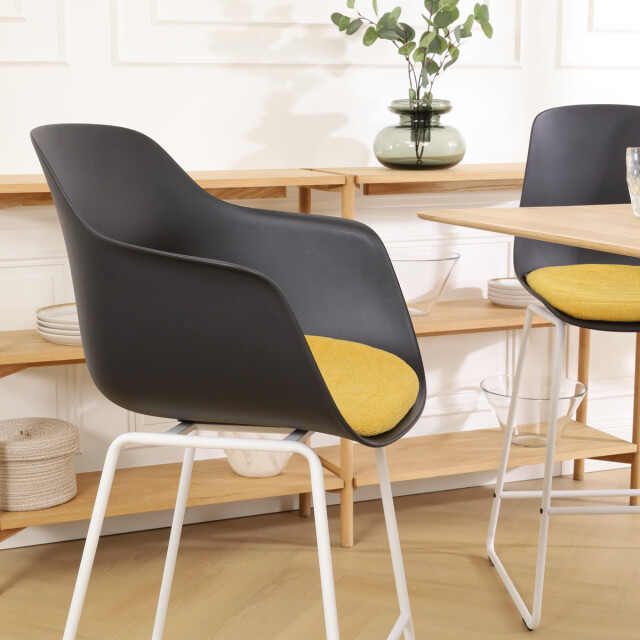 Nolon Nino-liz barkruk met okergeel zitkussen wit onderstel 65 cm 2027427 large