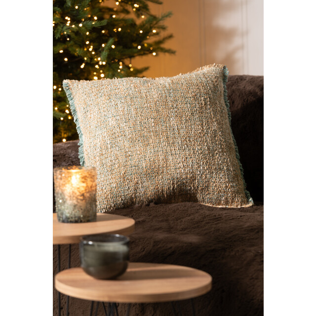 J-Line kussen gerafelde randen polyester/katoen licht/groen 45x45x12cm 3065699 large