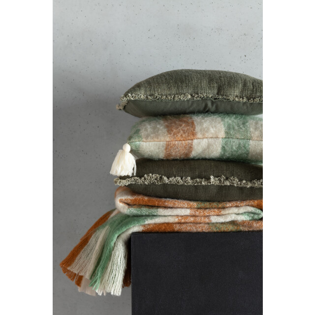 J-Line kussen gerafelde randen polyester/katoen donker 45x45x12cm 3065700 large