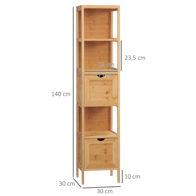 4goodz Bamboe badkamerkast 2 lades en plank 30x30x90 cm - 3079377 large