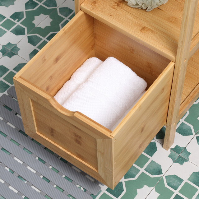 4goodz Bamboe badkamerkast 2 lades en plank 30x30x90 cm - 3079377 large
