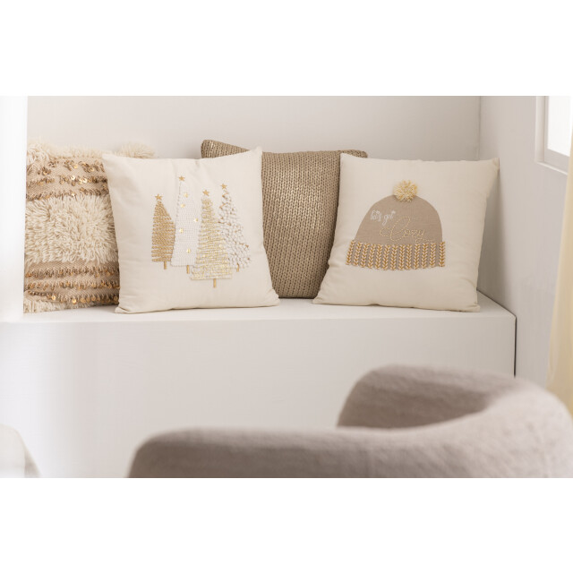 J-Line kussen kerstbomen motief katoen /goud 45x45x12cm 3065724 large