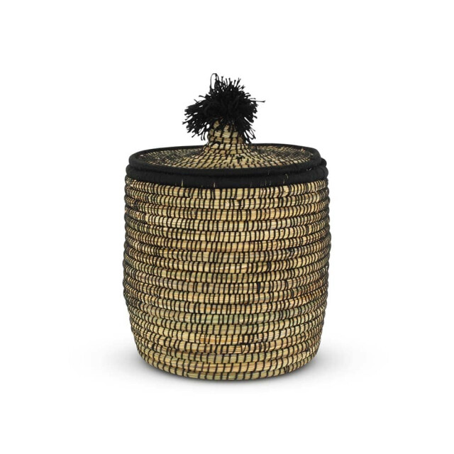 Safaary Rieten mand van zeegras natural- pompom- SFMND00029 large