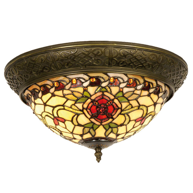 LumiLamp Plafondlamp tiffany Ø 38x19 cm groen glas driehoek roos 1088479 large