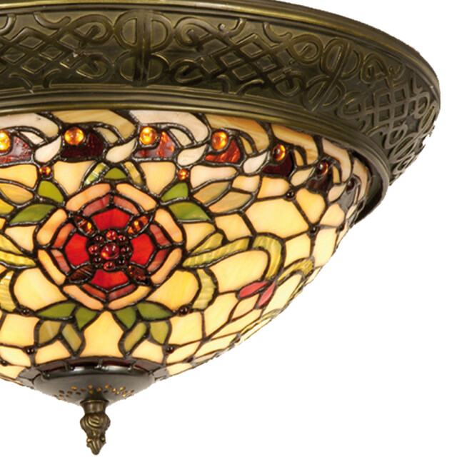LumiLamp Plafondlamp tiffany Ø 38x19 cm groen glas driehoek roos 1088479 large