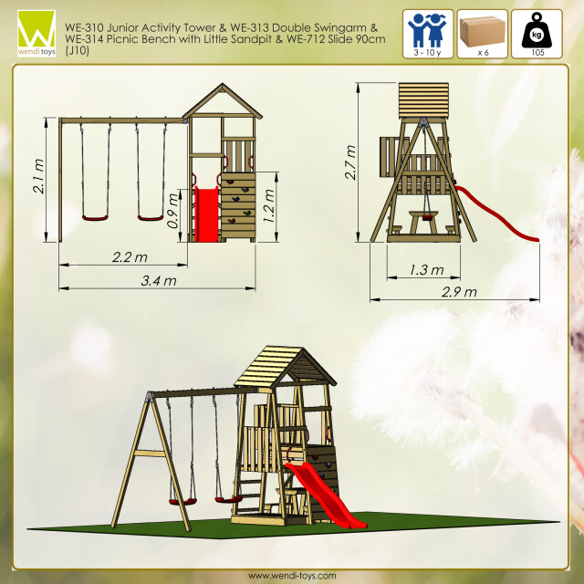 Wendi Toys Houten speeltoren flamingo | met glijbaan, klimwand, 2 schommels & 3047874 large