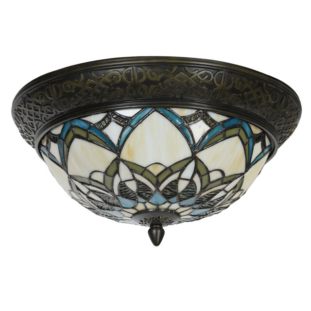 LumiLamp Plafondlamp tiffany Ø 37x19 cm blauw glas tiffany lampen 2795671 large