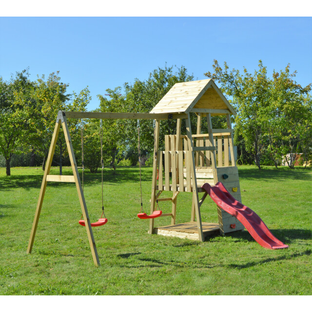 Wendi Toys Houten speeltoren salamander glijbaan, klimwand en 2 schommels 3073689 large