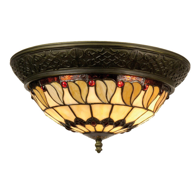 LumiLamp Plafondlamp tiffany Ø 38x19 cm bruin glas driehoek plafonniere 1088511 large