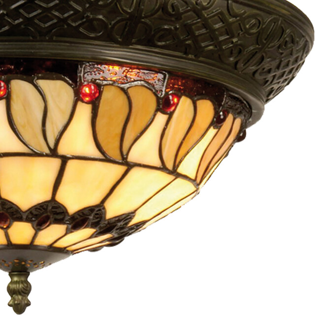 LumiLamp Plafondlamp tiffany Ø 38x19 cm bruin glas driehoek plafonniere 1088511 large