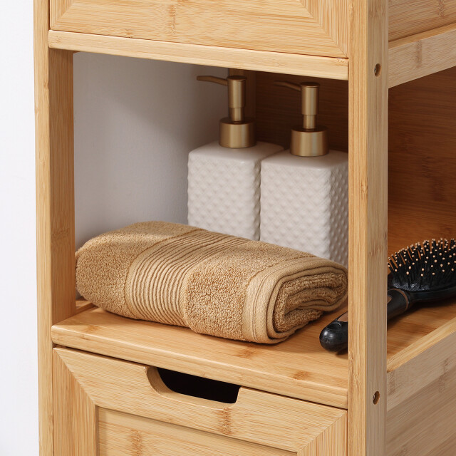 4goodz Bamboe badkamerkast 2 lades en plank 30x30x90 cm - 3079376 large