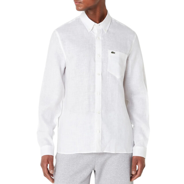 Lacoste Regular fit linnen overhemd Lacoste Wit Regular fit Linnen Overhemd large