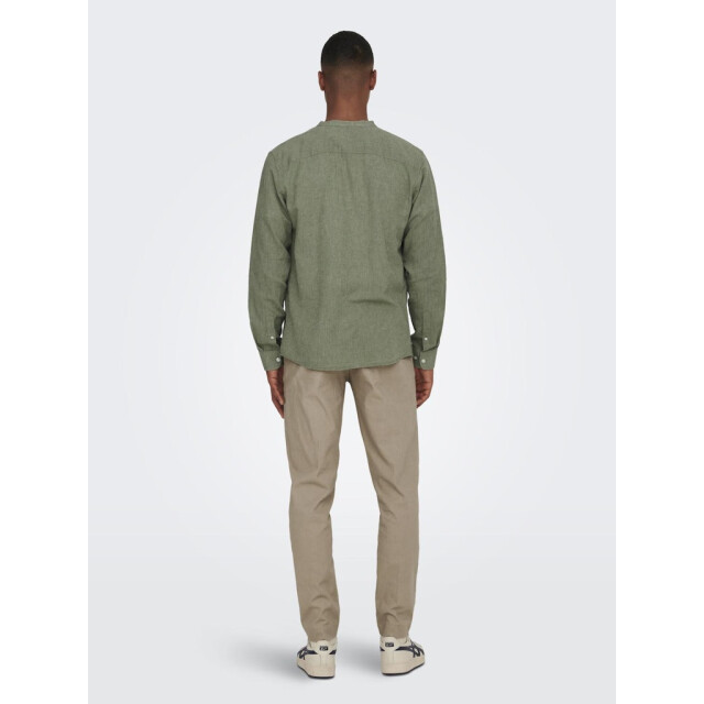 Only & Sons onscaiden ls solid linen mao shirt 22019173 swamp 05632.369.0013 large