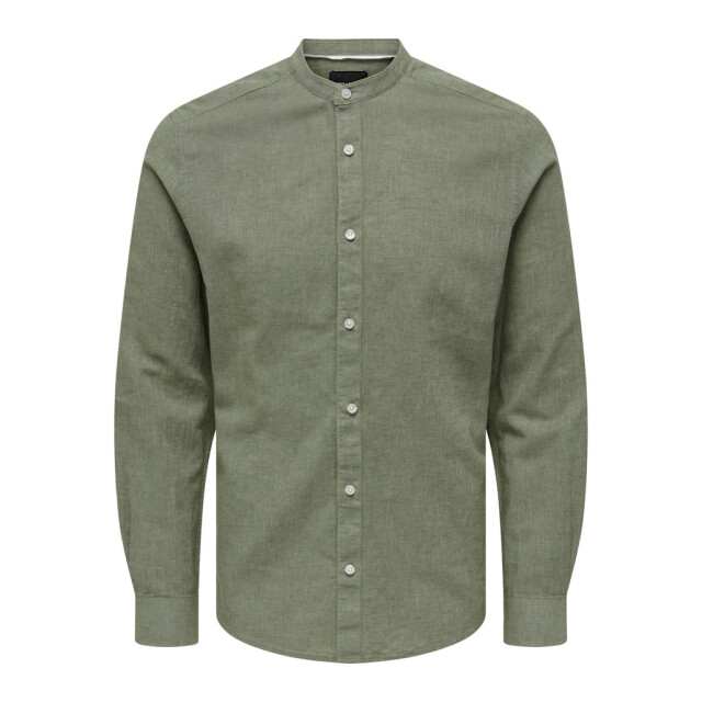 Only & Sons onscaiden ls solid linen mao shirt 22019173 swamp 05632.369.0013 large