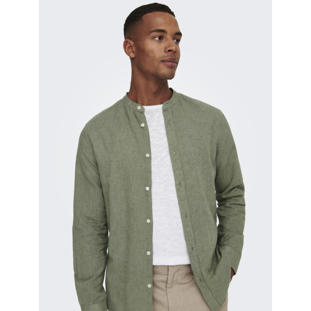 Only & Sons onscaiden ls solid linen mao shirt 22019173 swamp 05632.369.0013 large