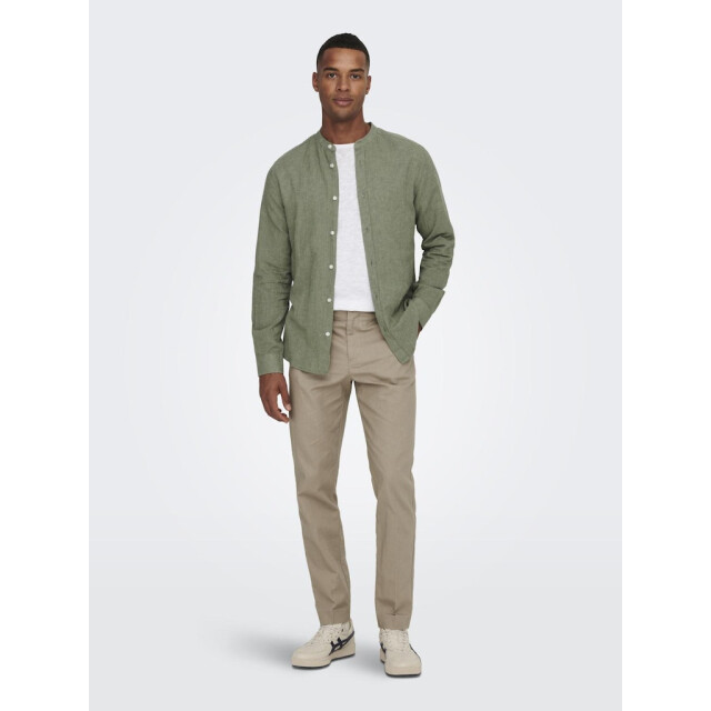 Only & Sons onscaiden ls solid linen mao shirt 22019173 swamp 05632.369.0013 large