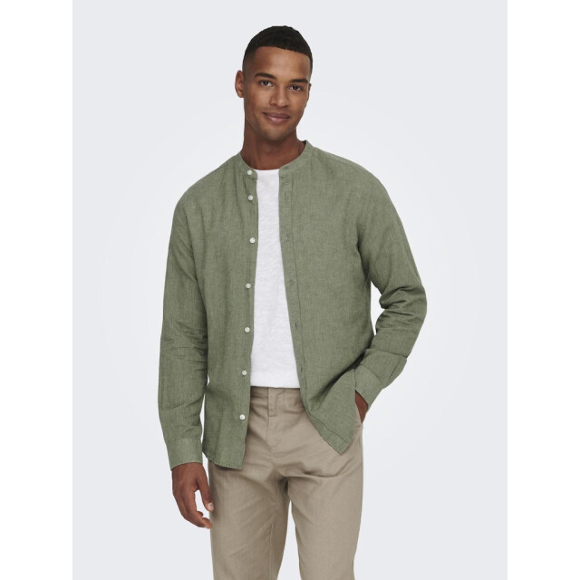 Only & Sons onscaiden ls solid linen mao shirt 22019173 swamp 05632.369.0013 large