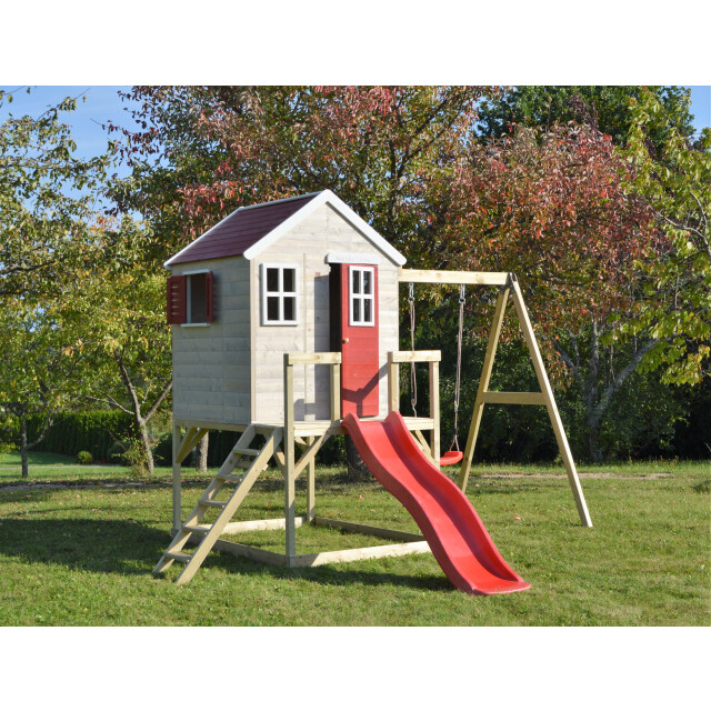 Wendi Toys Wtm24 houten speelhuis met glijbaan en schommel | 330x350x242 cm 3047873 large