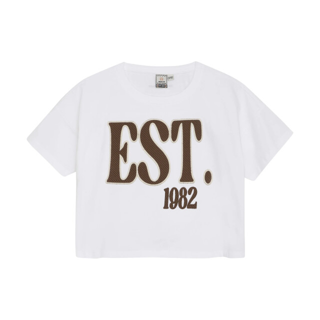 Indian Blue Zomer t-shirt s/s meisjes - cropped wide fit 970240-1450-Bright White large