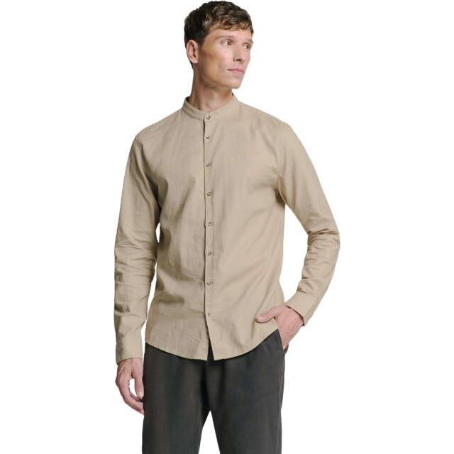 No Excess Shirt granddad solid with linen light desert 27470218SN-310 large