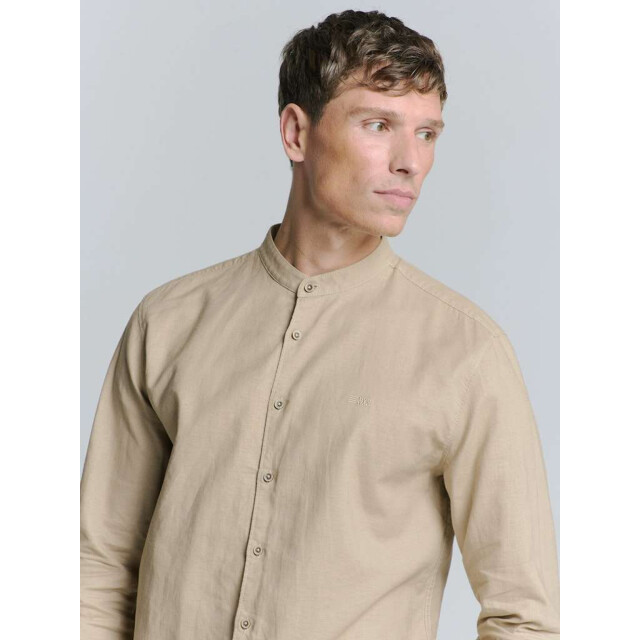 No Excess Shirt granddad solid with linen light desert 27470218SN-310 large