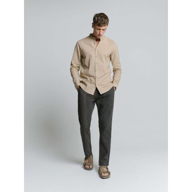 No Excess Shirt granddad solid with linen light desert 27470218SN-310 large