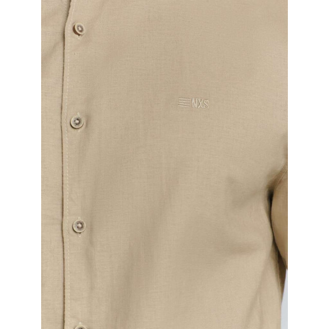 No Excess Shirt granddad solid with linen light desert 27470218SN-310 large