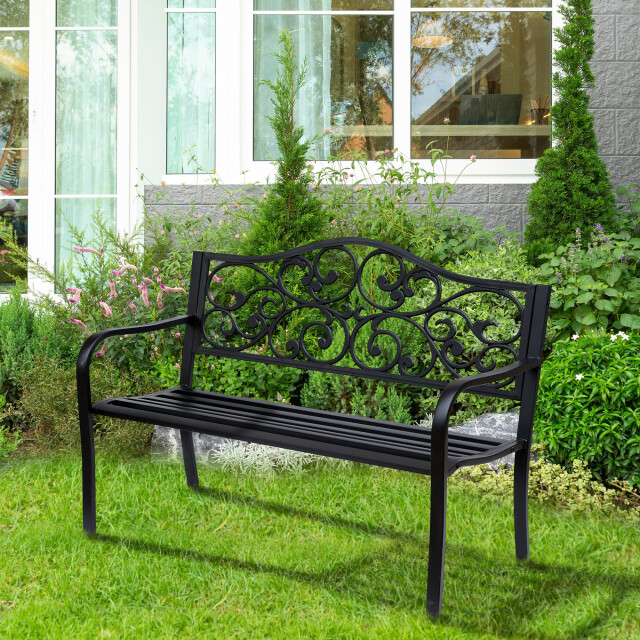 4goodz Stalen tuinbank met gietijzer armleuningen 127x60x89cm 3079911 large
