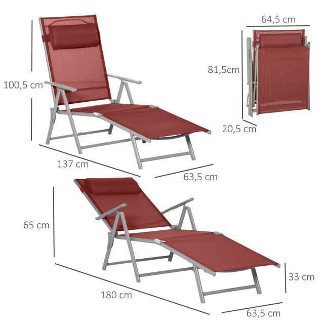4goodz Comfortabele zonnebed 7-standen textileen stof bordeaux 3079903 large