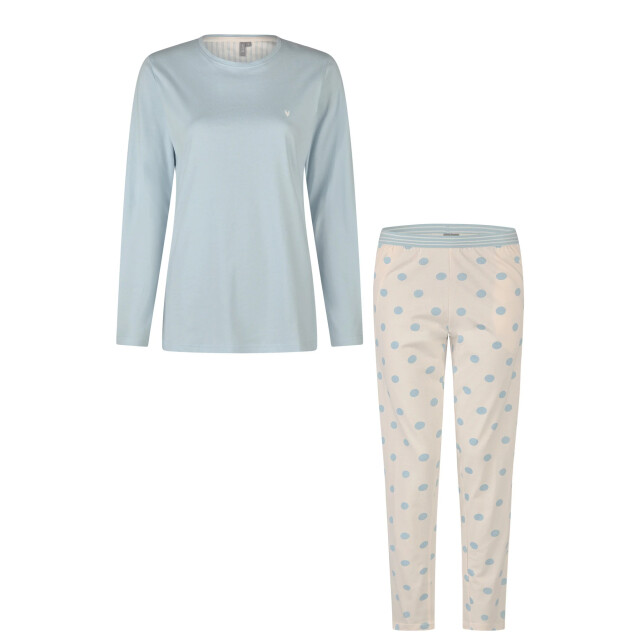 By Louise Dames pyjama set lang lichtblauw gestipt BL-546-02 large