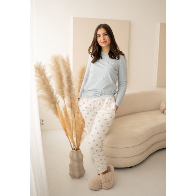 By Louise Dames pyjama set lang lichtblauw gestipt BL-546-02 large