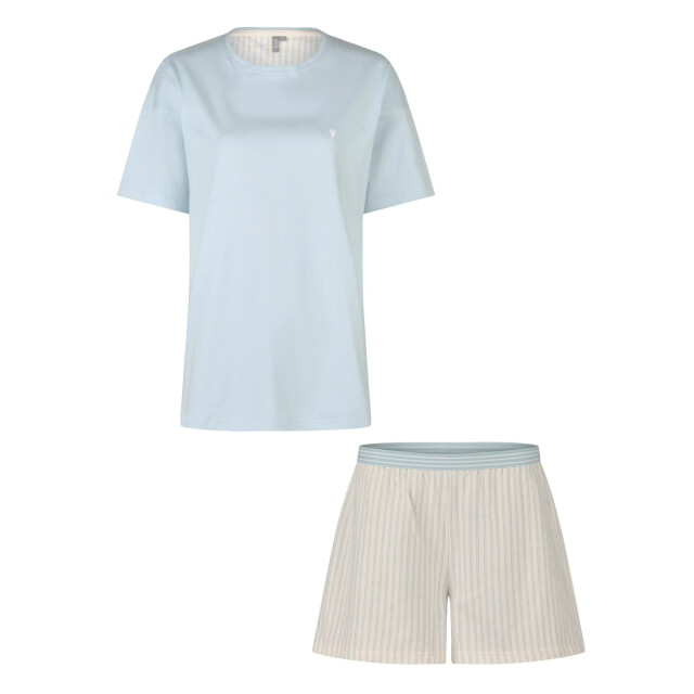 By Louise Dames korte pyjama set shortama lichtblauw/off-white gestreept BL-568-02 large