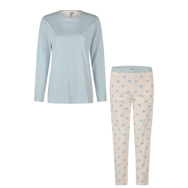 By Louise Dames pyjama set lang lichtblauw gestipt BL-546-02 large