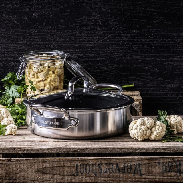 Greenpan Premiere hapjespan met deksel 26 cm rvs CC003820-001 large